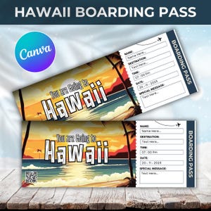 Bearbeitbare Hawaii Bordkarte Vorlage, Hawaii USA Reise Überraschungsgeschenk Ticket, druckbare Überraschung Hawaii Reisekarte, Sofort Download Ticket