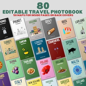 80 + Travel Photo Book Templates, Travel Print Photo Book Covers Fully Customizable, Europe Luxury Printed Photo Book Models, Canva Template