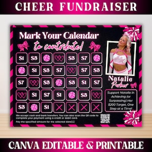 Editable Cheer Fundraiser Calendar, Pick A Date To Donate Cheer, Sponsorship Template, Personalized Cheer Fundraiser Template,Canva Template