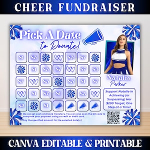 Editable Cheer Fundraiser Calendar, Pick A Date To Donate Cheer, Sponsorship Template, Personalized Cheer Fundraiser Template,Canva Template