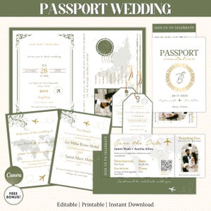 Destination Wedding Invitation, Boarding Pass Invitation, Printable Passport Wedding Invitation, Travel Theme Wedding, Travel Wedding Bundle
