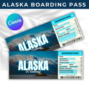 Boarding Pass Alaska, Alaska USA Trip Boarding Pass, Surprise Boarding Pass Template, Surprise Gift Ticket, Printable Boarding,Flight Ticket