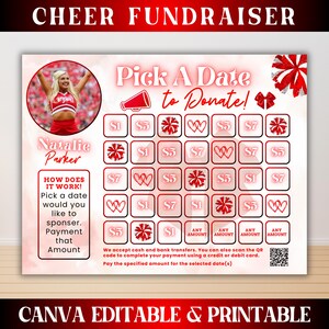 Editable Cheer Fundraiser Calendar, Pick A Date To Donate Cheer, Sponsorship Template, Personalized Cheer Fundraiser Template,Canva Template