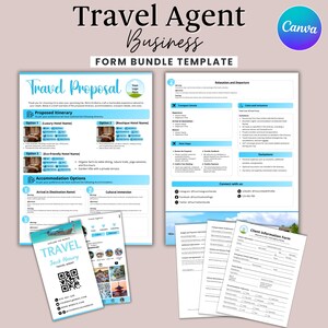 Travel Agent proposal Template, Editable Trip Proposal, Travel Agent Forms Bundle, Travel Agent Business Card Canva Template