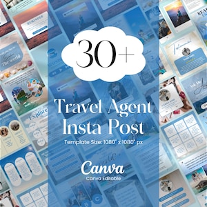 Travel Agent Instagram Posts Bundle, 30+ Travel Agent Social Media Templates, Travel Blogging Content, Travel Agency business Posts, Canva