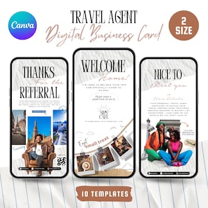 10 digitale visitekaartjes voor reisbureaus, mobiel visitekaartje, sjabloon voor visitekaartjes met QR-code, kaartsjabloon reisbureau, Instant Download