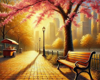 City Park in Spring Canvas Print: Cherry Blossom Tree Wall Art (Digital Download)