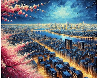 Cityscape Night Spring Canvas Print: Modern Metropolis Wall Art (PDF)