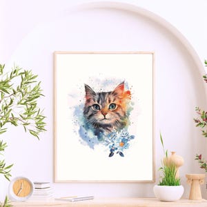 Printable Cat Wall Art, Digital Wall Art, Watercolor Cat Wall Art, Tabby Cat Wall Art, Printable Poster for Cat Lovers, Digital Download