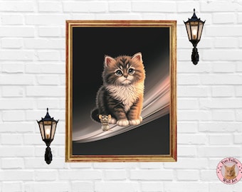 Tuxedo Cat Art Print: Blue-Eyed Fluffy Cat Poster for Cat Lovers, Cat and Mouse Art (Digital Download, Digital Wall Art/Printable Poster)