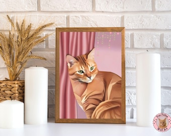 Impressão artística de gato laranja, retrato felino, presente para amantes de gatos (download digital)