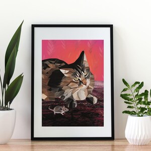 Digital Wall Art, Printable Wall Art, Beautiful Brown Cat and Mouse, Printable Cat Poster, High-Resolution Jpgs in Six Aspect Ratios