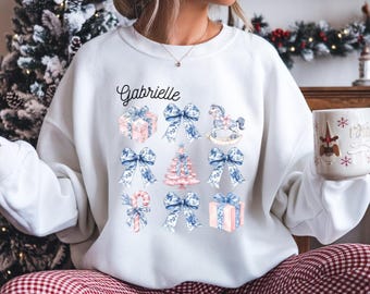 Sudadera navideña personalizada de toile azul: Suéter navideño coqueto