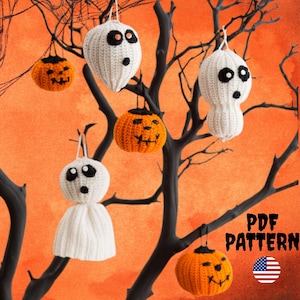 Halloween Crochet Pattern Bundle PDF, Ghost Pumpkin Ornaments, Beginner Amigurumi Patterns, Cute DIY Fall & Halloween Tree Decor, Tutorial