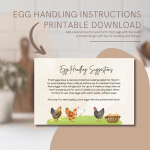 Instructies voor het verwerken van verse eieren Afdrukbare download | Kaarten met tips voor het bewaren van eieren voor dozen | Direct downloaden | Hoeve en familieboerderij