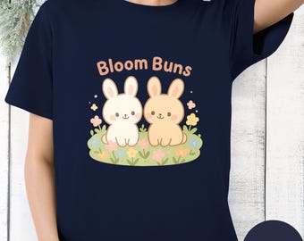 Bloom Buns Shirt – Two Rabbits in Flower Meadow Kawaii Graphic Tee
