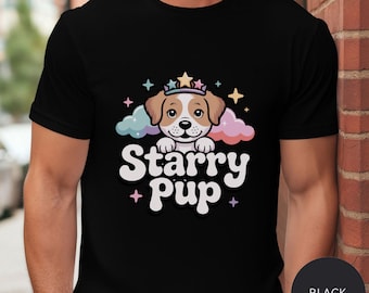 Starry Pup Shirt – Kawaii Dog Graphic Tee with Star Cloud Design