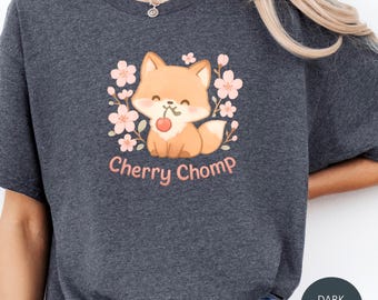Kawaii Fox T-Shirt: Cherry Chomp Graphic, Unisex Cotton Tee