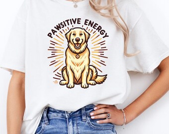 Pawsitive Energy Shirt – Smiling Golden Retriever with Radiating Lines | Uplifting Dog Lover Tee