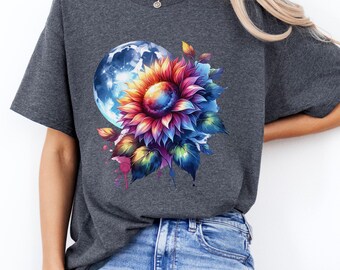 Moonlight Sunflower Graphic T-Shirt – Celestial Unisex Tee