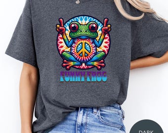 Camiseta Funky Frog – Diseño psicodélico de símbolo de la paz con efecto tie-dye