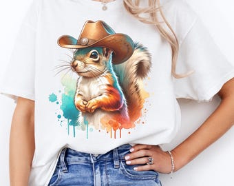 Unisex Cowboy Squirrel Tee – Watercolor Western Animal Graphic