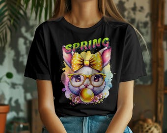 Spring Chick Easter Tee – Bird with Bubble Gum, Heart Glasses Design