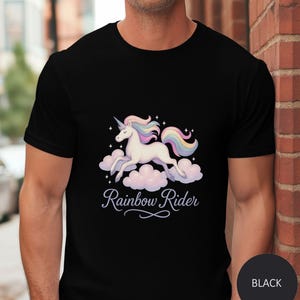 Unisex classic tee Rainbow Rider Shirt – Unicorn Graphic Tee, Pastel Fantasy Top, Magical Cloud Unicorn Gift