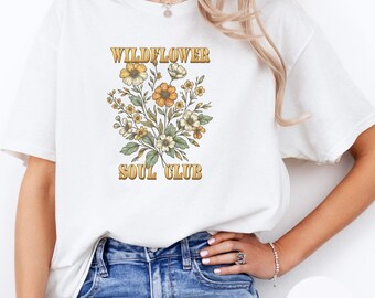 Camiseta Wildflower Soul Club: camiseta floral vintage / camiseta bohemia con estampado botánico / regalo para amantes de la naturaleza