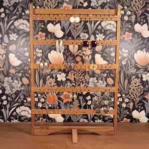 Large Wooden Earring Holder Vintage Display | Wall Mounted or Tabletop Organizer Stand | Rack for Retail Jewelry & Craft Shows
