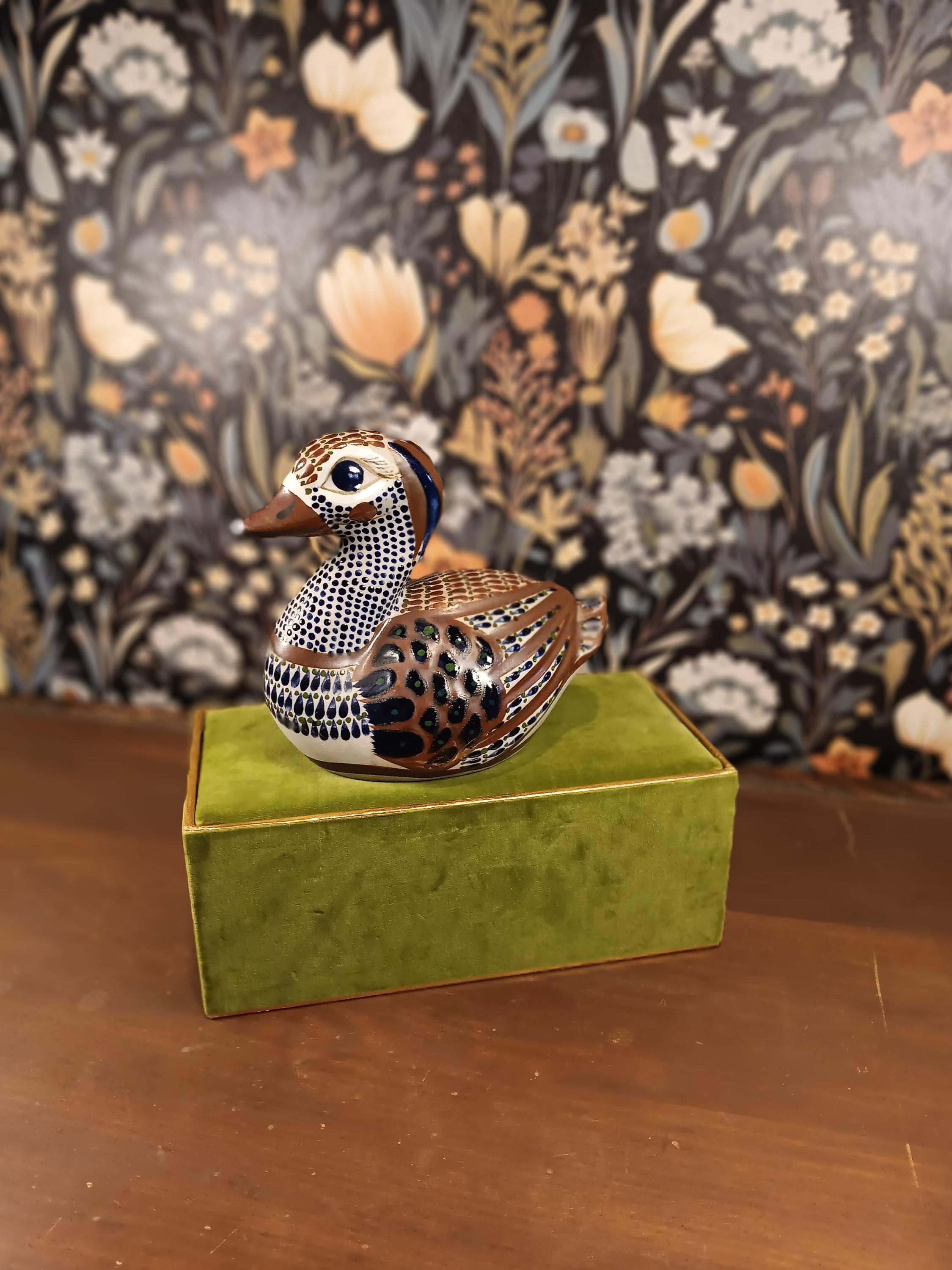 Vintage Hand Painted Santana Tonala Mexican Pottery Duck