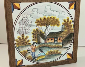 Vintage Hand Painted Portugal Framed Tile Art, Artist Signed & Numbered