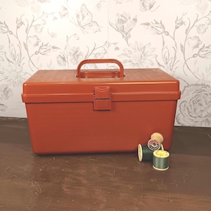Vintage Wil-Hold Plastic Sewing Box with Removable Tray | Retro 1970s Craft Supply Storage Case | Mid Century Notion Organizer