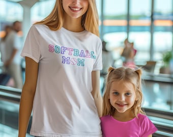 Softbal moeder grafisch T-shirt dames, unisex jersey T-shirt met korte mouw, softbal moedershirt, softbal moeder cadeau, softbal moedershirt voor moeders