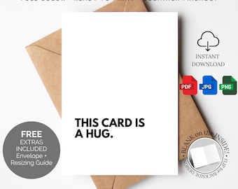 Hug Card Printable This Is a Hug Card Virtual Hug Greeting Card Long Distance Hug Card Miss You Sympathy Grief Card Instant Download
