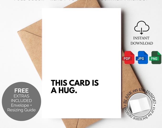 Hug Card Simple Virtual Hug Card | Long Distance Greeting Card (printable File INSTANT ...