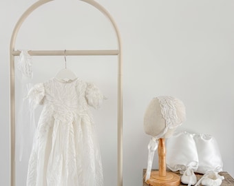 Short Sleeves Beaded Lace Tulle Christening Dress Taufkleid Baptism Dress Long Christening Gown Baby Girl Dress Newborn Dress