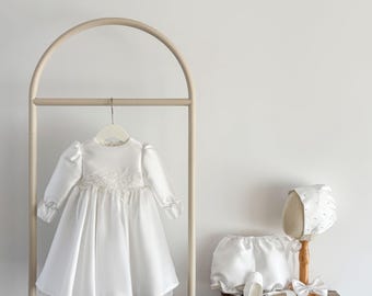 Långärmad spets Mikado dopklänning Dopklänning Dopklänning Flickaklänning Bröllopsklänning Blomsterflickaklänning