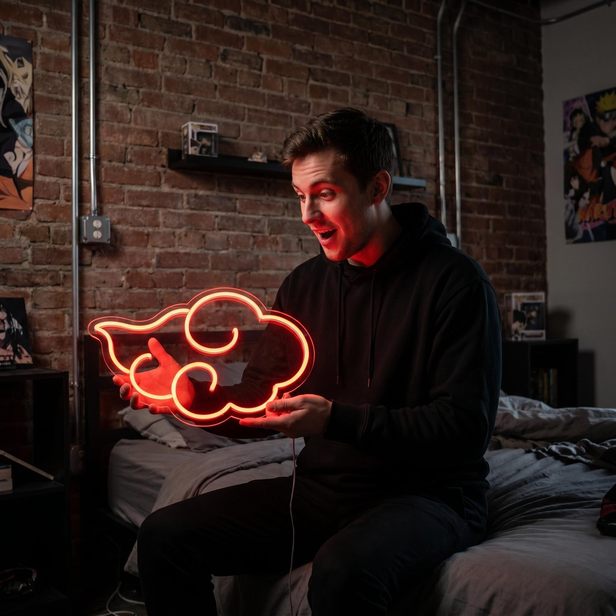 Akatsuki Cloud Neon Sign — Anime Inspired Red LED Wall Art for Gaming ...