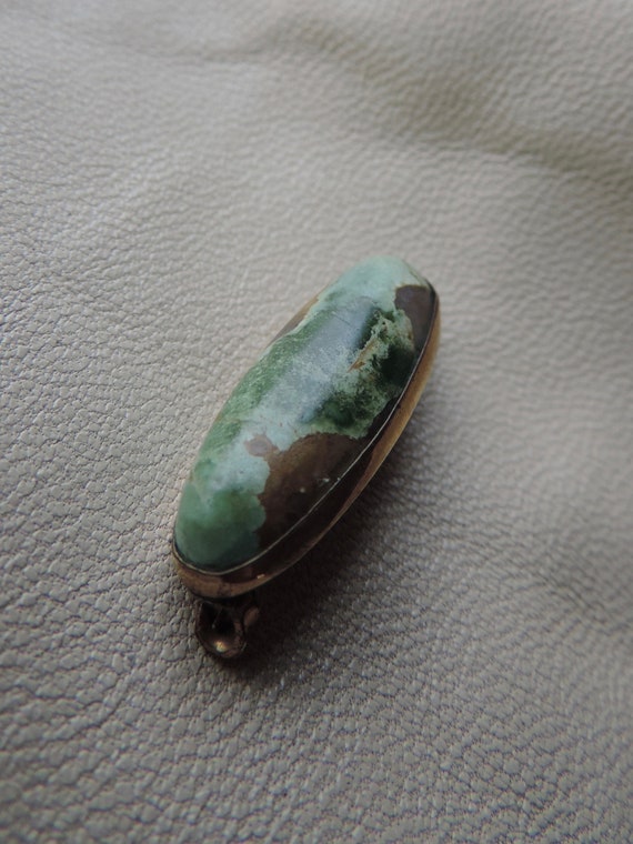 antique stone pin antique 14k gold green turquois… - image 10