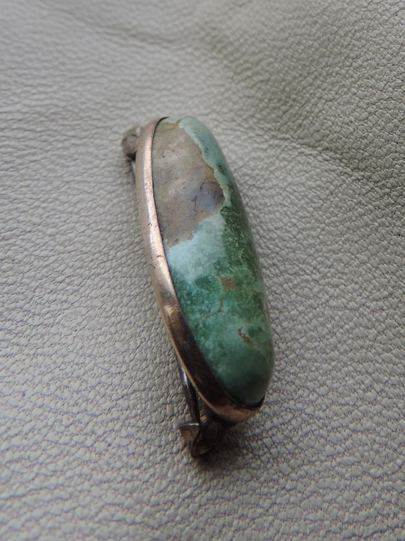 antique stone pin antique 14k gold green turquois… - image 2