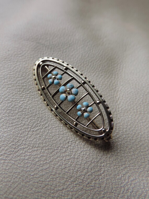 antique pin 14k gold pin antique enamel forget me