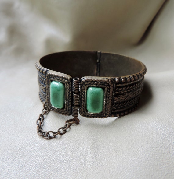 vintage brass bracelet aged bracelet peking glass 