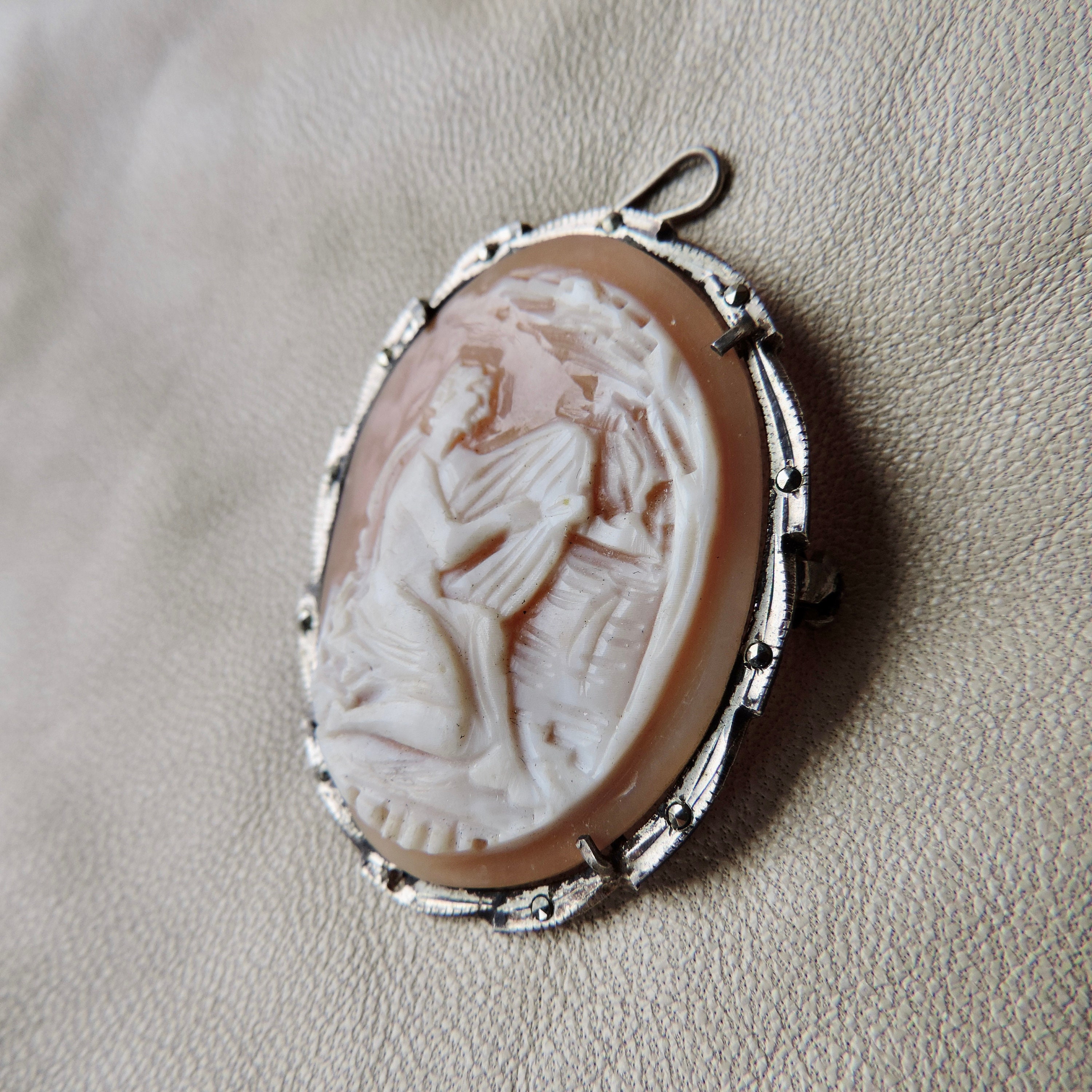 Vintage Cameo Hand Carved Shell Cameo 800 Silver Carved Shell Cameo ...