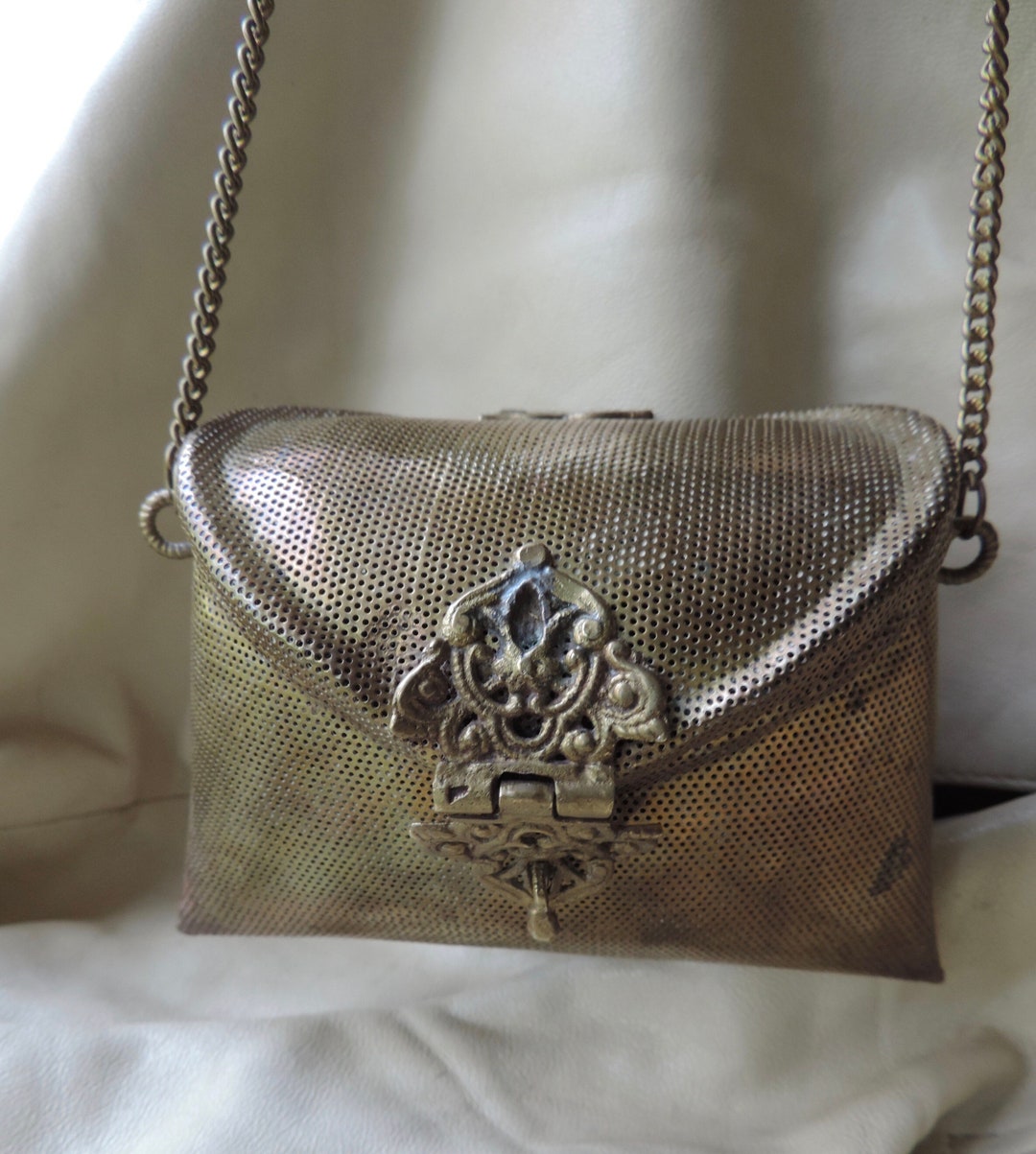 Vintage Purse Brass Purse Vintage Metal Purse Small Velvet Lined Brass