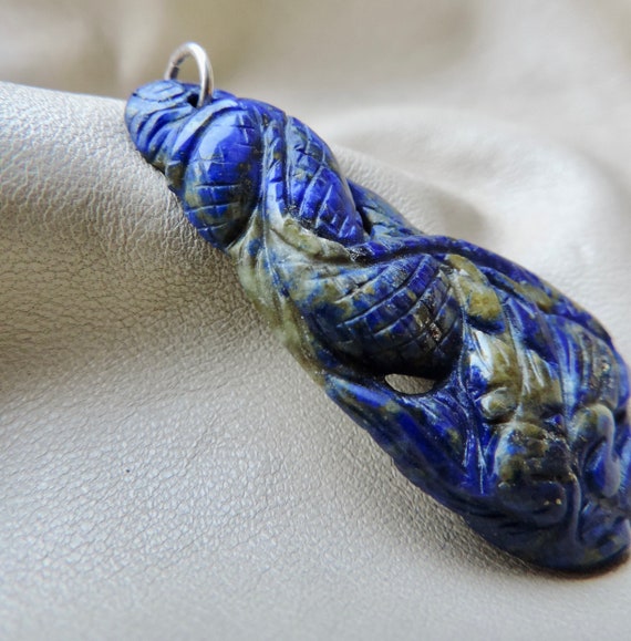 vintage pendant hand carved lapis lazuli dragon p… - image 8