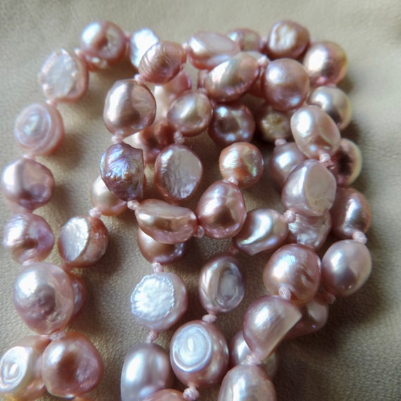 vintage keshi pearl necklace pink rainbow keshi p… - image 2