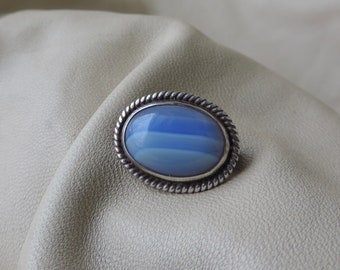 vintage pin sterling silver blue agate pin small handmade 925 agate pin blue stone sterling pin vintage agate 925 pin small blue stone pin