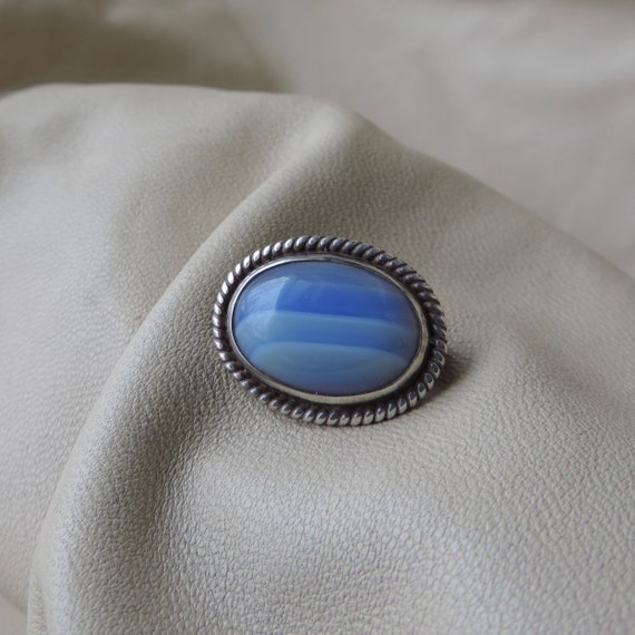 vintage pin sterling silver blue agate pin small … - image 1