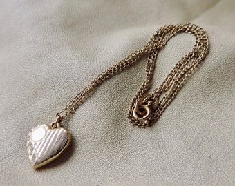 Vintage Etched Gold Filled Heart Locket Necklace - 14 inch Chain